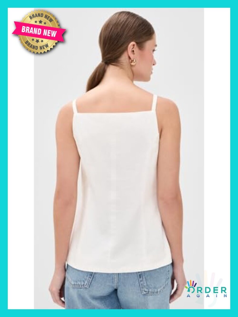 Cloud Burst Tank Top โ Lightweight Cotton Linen Vest Square Neck - Picture 3 of 5